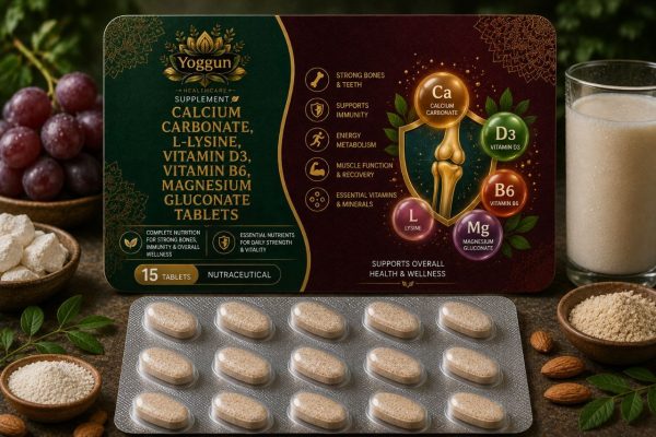 Yoggun Calcium Carbonate, L-Lysine, Vitamin D3, Vitamin B6 and Magnesium Gluconate Tablets